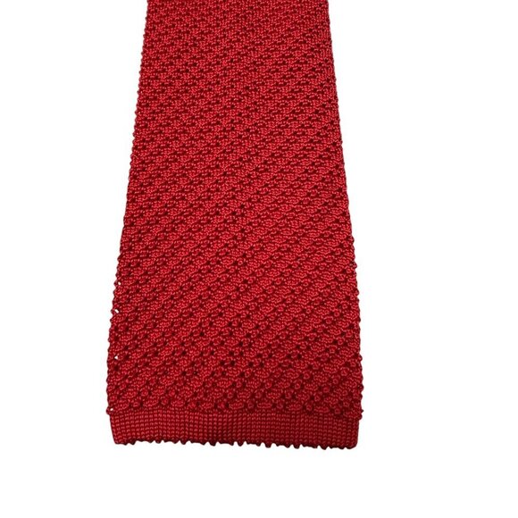 OHRBACHS Vintage Knit Necktie Red Flat End Mens Tie Preppy Solid Retro - Picture 4 of 8
